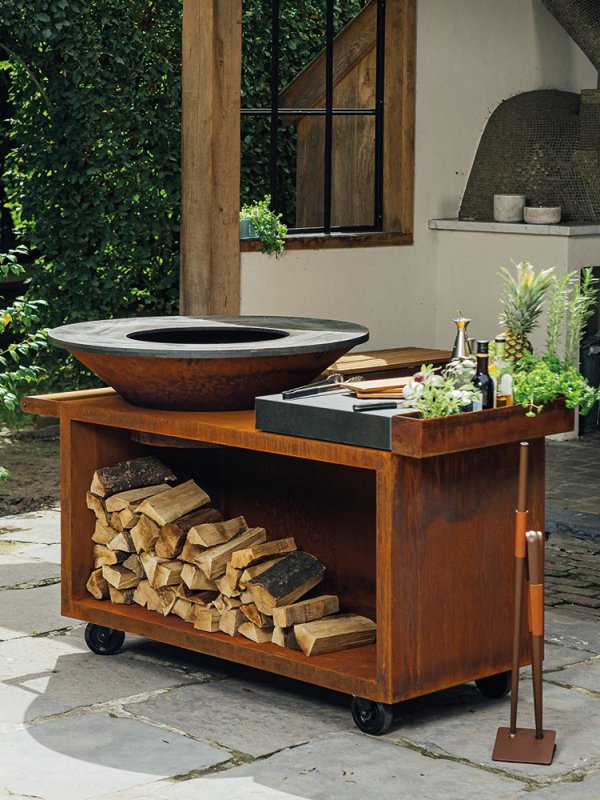 OFYR Grill Feuerplatte Island Corten 100 PRO - mit Keramik-Arbeitsplatte