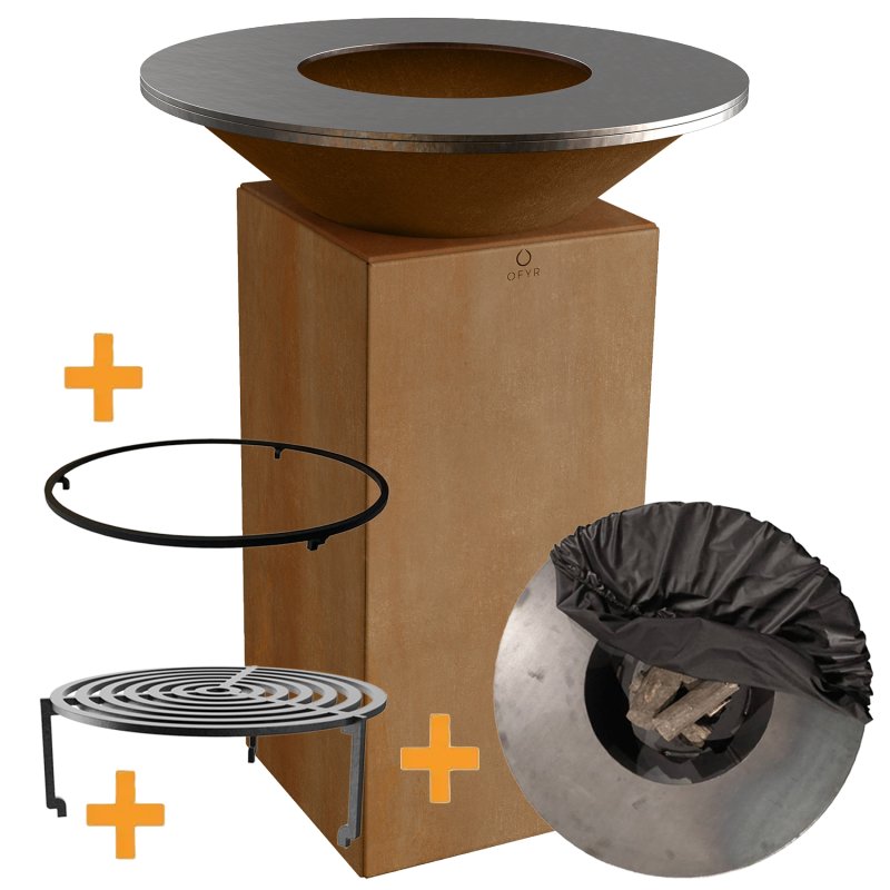 OFYR Grill Feuerplatte Corten 75 - Komplettset mit Food Bumper, Rosterhöhung, Grillrost und Softcover