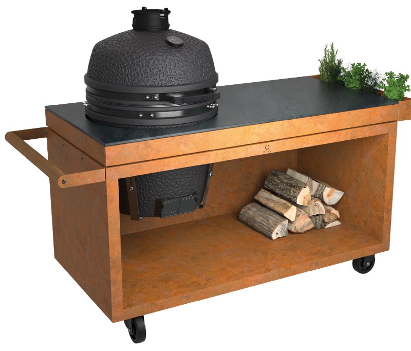OFYR Kamado Table Corten 150 PRO - mit Keramik-Arbeitsplatte & BSTRD. Keramikgrill Pro Large Graphite