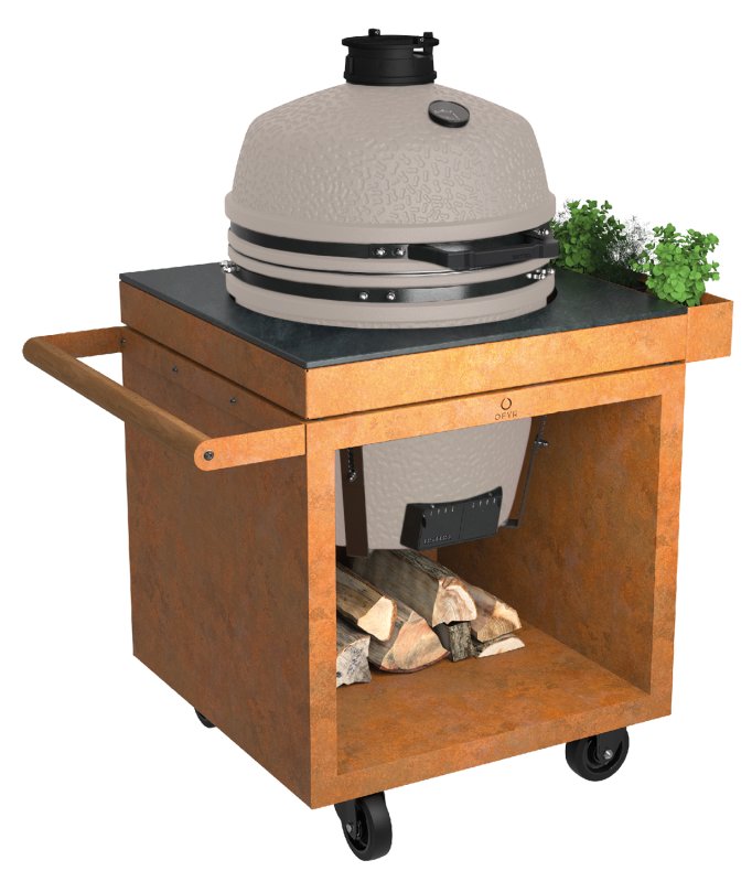 OFYR Kamado Table Corten 75 PRO - mit Keramik-Arbeitsplatte & BSTRD. Keramikgrill Pro Large Sand
