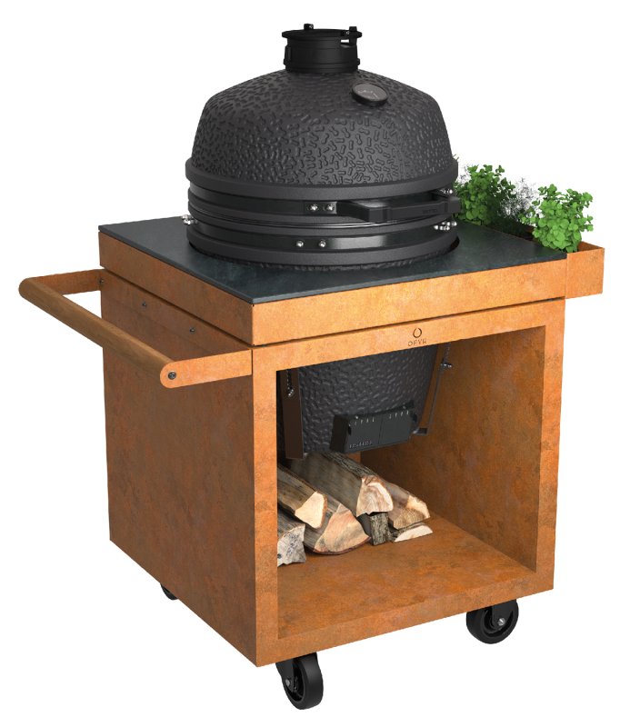OFYR Kamado Table Corten 75 PRO - mit Keramik-Arbeitsplatte & BSTRD. Keramikgrill Pro Large Graphite