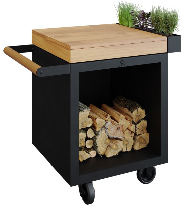 OFYR Mise en Place Table Black 65 PRO - mit Teakholz-Arbeitsplatte & Holzlager