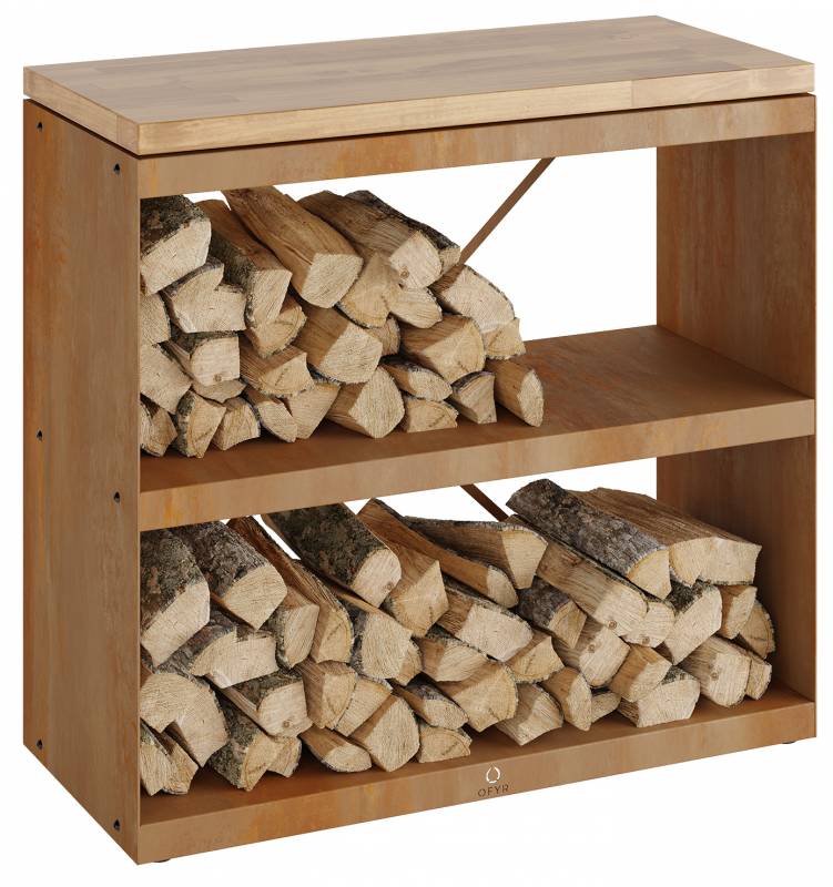 OFYR Wood Storage Corten Dressoir - Holzlager Sideboard mit Teakholz Arbeitsfläche