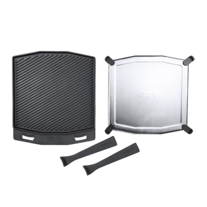Ooni Grillpfanne aus Gusseisen, wendbar - mit abnehmbaren Griffen und Untersetzer