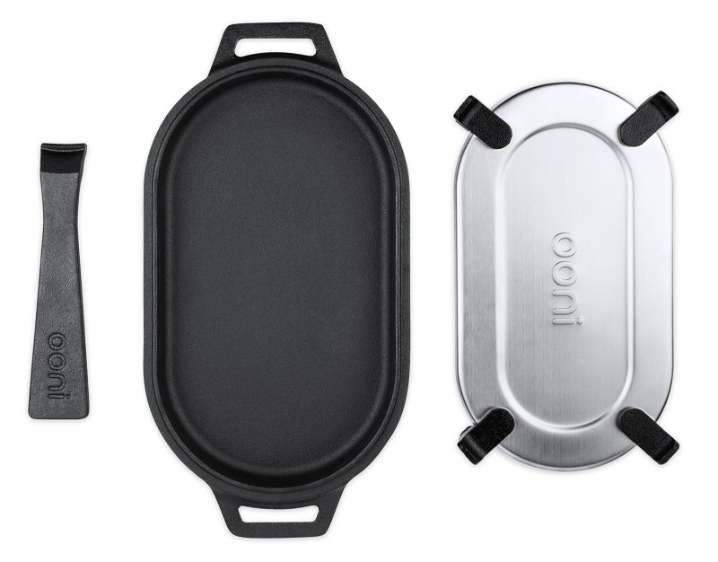 Ooni Gusspfanne oval mit abnehmbarem Griff und Untersetzer