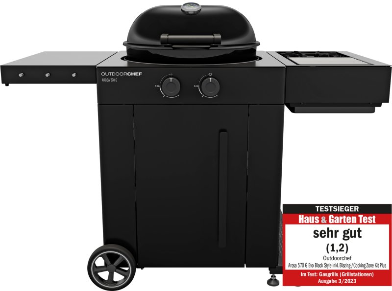 Outdoorchef Gas Kugelgrill Arosa 570 G Evo Black Style - inkl. Blazing-/Cooking Zone Kit Plus und Plancha