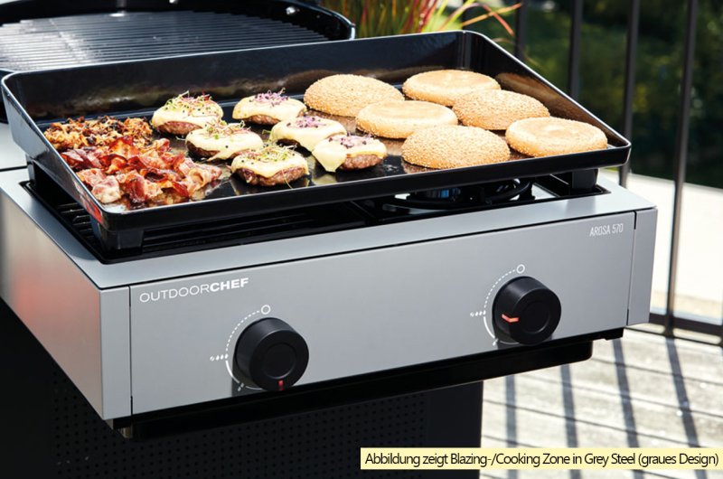 Outdoorchef Gas Kugelgrill Arosa 570 G Evo Black Style - inkl. Blazing-/Cooking Zone Kit Plus und Plancha