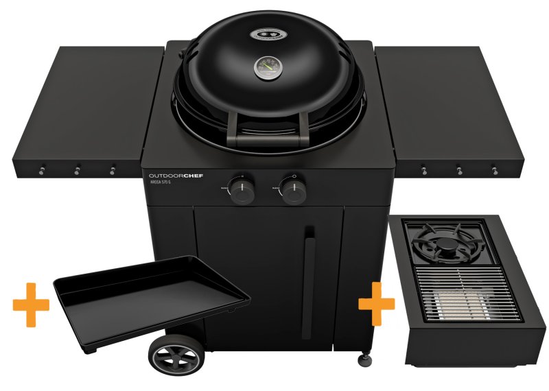 Outdoorchef Gas Kugelgrill Arosa 570 G Evo Black Style - inkl. Blazing-/Cooking Zone Kit Plus und Plancha