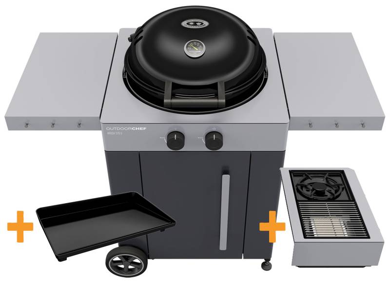 Outdoorchef Gas Kugelgrill Arosa 570 G Evo Grey Steel - inkl. Blazing-/Cooking Zone Kit Plus und Plancha