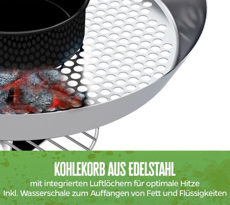 Outdoorchef Holzkohle Kugelgrill Chelsea 480 C schwarz - inkl. Outdoorchef Grillbuch: Das Einmaleins für den Holzkohlegrill + Grillbesteck Set 2tlg.