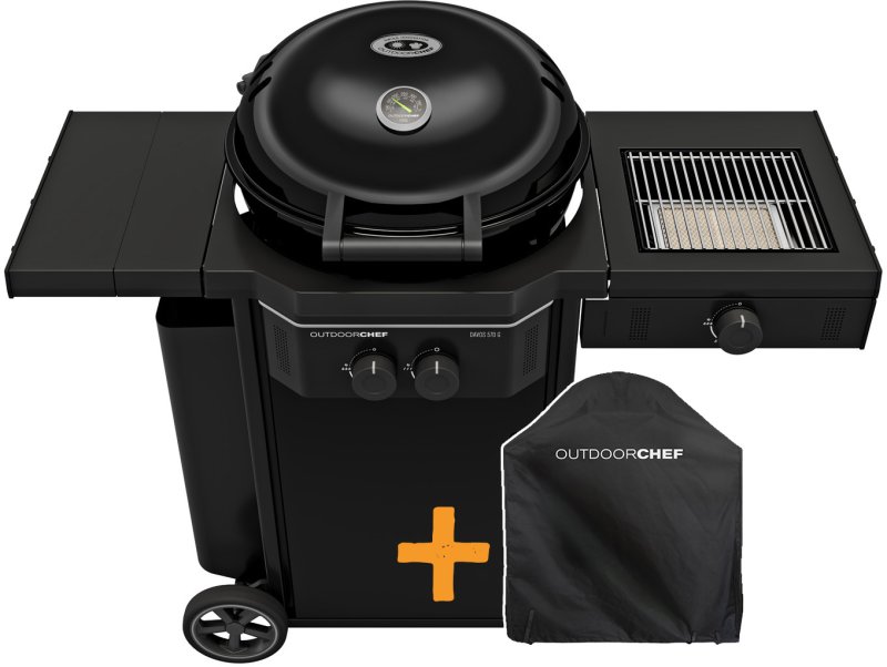 Outdoorchef Gas Kugelgrill Station DAVOS 570 G Pro BZ mit Blazing Zone und 11 kg Gasflaschen-Kit + Abdeckhaube