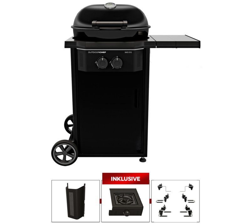 Outdoorchef Gas Kugelgrill Davos 570 G Pro inkl. Cooking Zone, Zubehörhalter Kit und Gasflaschen Kit 11Kg