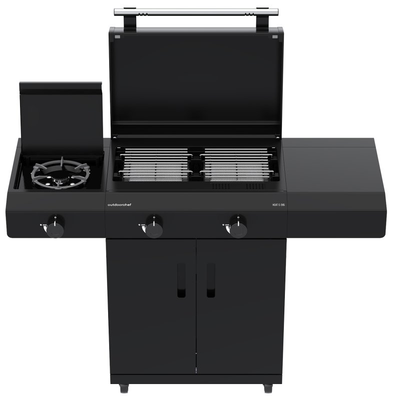 Outdoorchef Planchagrill HEAT C-265 - mit Doppel-Blazing-Zone, Cooking Zone und Gusseisen-Plancha + Easy Check Thermometer und Abdeckhaube