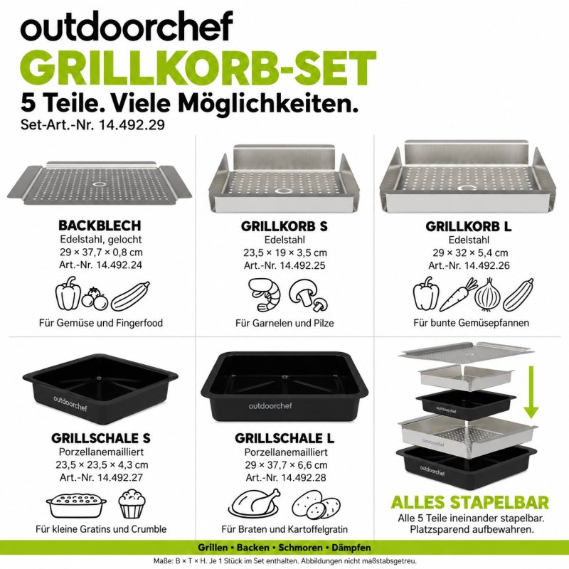 Outdoorchef Grillkorb-Set mit Grillschalen - 5-teilig