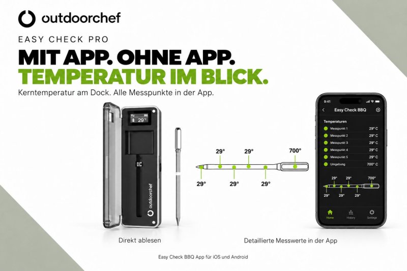 Outdoorchef Easy Check PRO Thermometer Dual - Wireless Bluetooth Grillthermometer - bis 700 °C