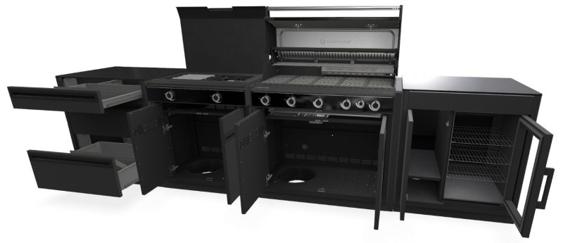 Outdoorchef HEAT Outdoor Küche 4-teilig: HEAT X-515 RB + HEAT X-245 K + Caso BBQ Cooler + 3er Schubladen - inkl. Arbeitsplatte Granit