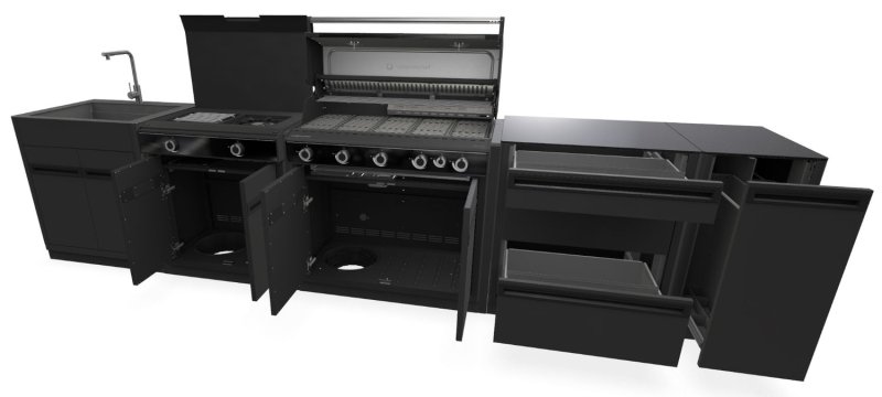 Outdoorchef HEAT Outdoor Küche 5-teilig: HEAT X-515 RB + HEAT X-245 K + Spülenmodul + 3er Schublade + Auszug - inkl. Arbeitsplatte Granit