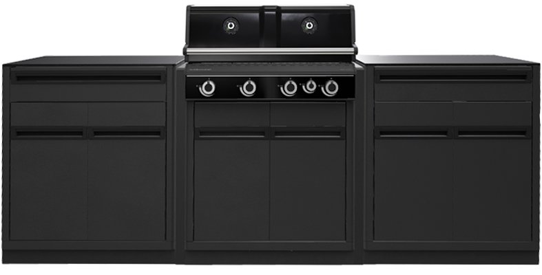 Outdoorchef HEAT Outdoor Küche - KOMPAKT - mit Grillmodul HEAT X-415 RB K, 2 x Schrankmodul, Granit Arbeitsplatte, Organizer Set und Zubehörhalter