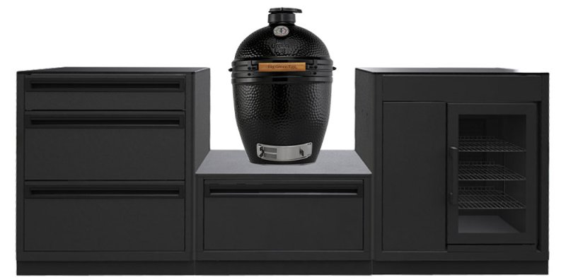 Outdoorchef HEAT Outdoor Küche 3-teilig: Big Green Egg The Onyx Large Keramikgrill + Caso BBQ Cooler - mit Arbeitsplatte aus Granit