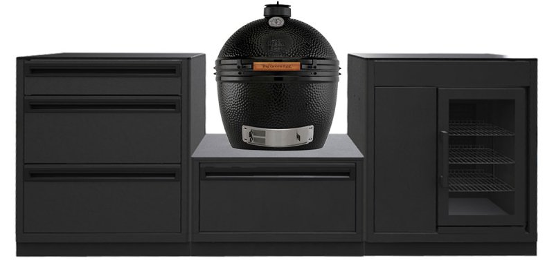 Outdoorchef HEAT Outdoor Küche 3-teilig: Big Green Egg The Onyx XLarge Keramikgrill + Caso BBQ Cooler - mit Arbeitsplatte aus Granit