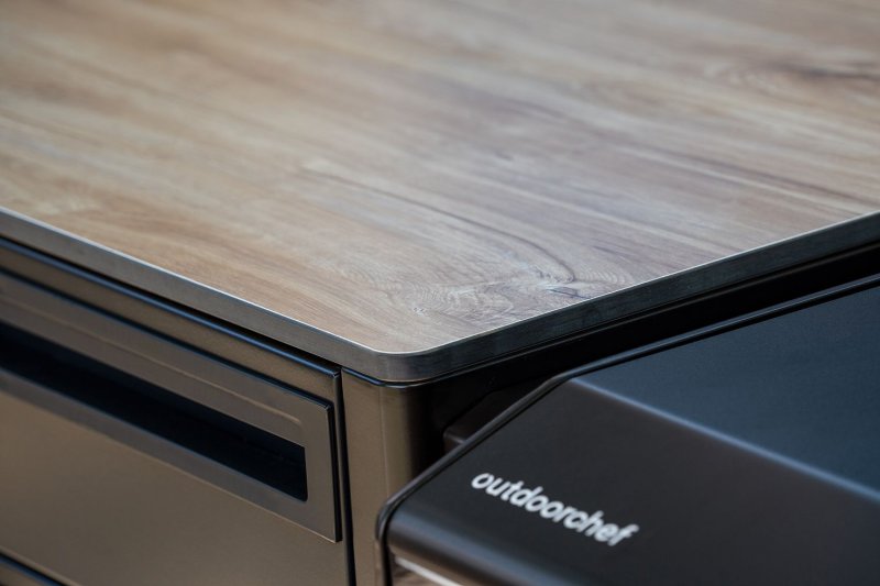 Outdoorchef HEAT Outdoor Küche S 415/Schrankmodul 3er Schublade - mit Arbeitsplatte aus HPL (Holzdekor)