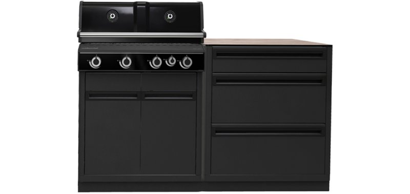 Outdoorchef HEAT Outdoorküche S 415/Schrankmodul 3er Schublade - mit Arbeitsplatte aus HPL (Holzdekor)