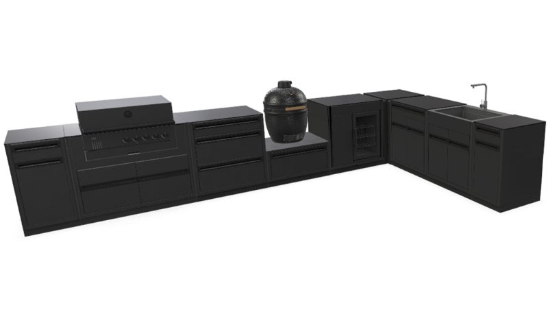 Outdoorchef HEAT Outdoor Küche XXL: QUBE X-415 RB + EGG 460 H + Caso BBQ Cooler + Spülenmodul - inkl. Arbeitsplatte Granit