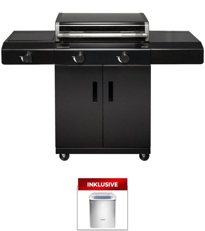 Outdoorchef Planchagrill HEAT C-265 - mit Doppel-Blazing-Zone, Cooking Zone und Gusseisen-Plancha inkl. Caso IceChef Pro - Eiswürfelbereiter