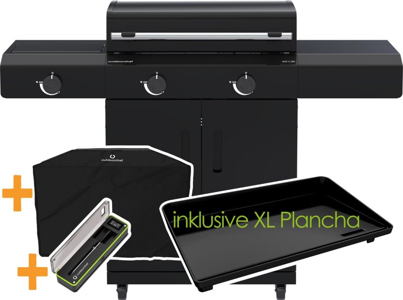 Outdoorchef Power Grillstation HEAT C-265 mit 2 x Blazing Zone und Seitenkocher - inkl. XL Gusseisen Plancha, Easy Check Thermometer und Abdeckhaube