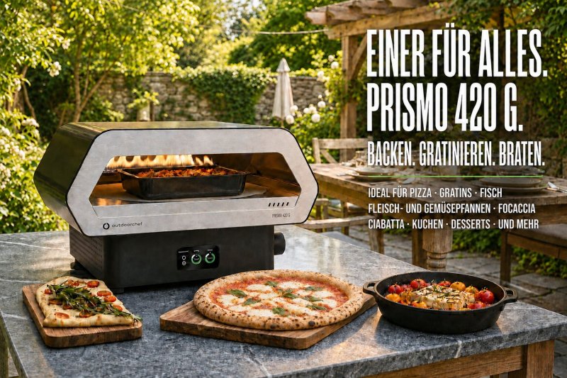 Outdoorchef Gas Pizzaofen Prismo 420 G inkl. Powerbank, Pizzaschieber, Pizzaofen-Bürste und -Schaber