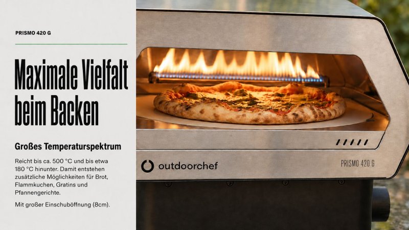Outdoorchef Gas Pizzaofen Prismo 420 G inkl. Powerbank, Pizzaschieber, Pizzaofen-Bürste und -Schaber