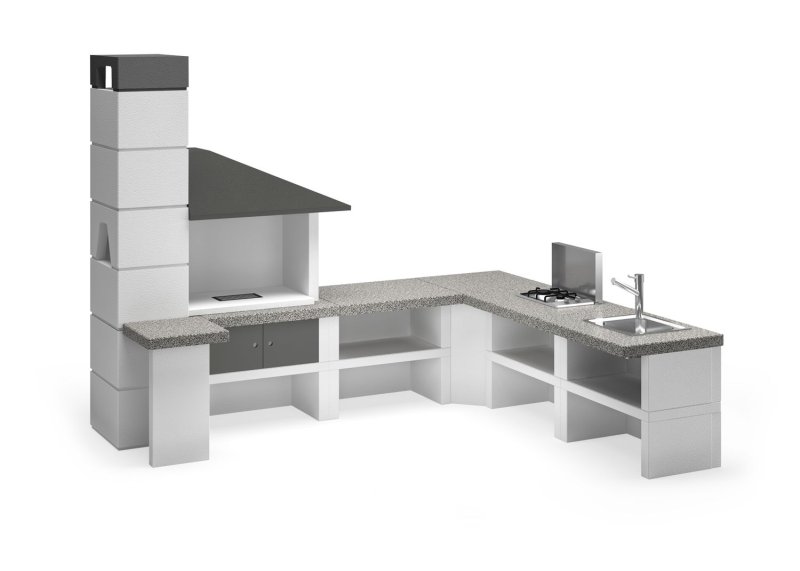 Palazzetti Outdoor Küche: Modul Ecke - Marmotech Granitoptik grau