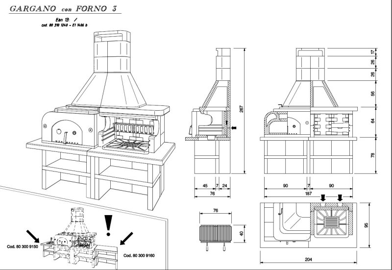 Palazzetti Grillkamin Gargano 3 mit Pizzaofen inkl. Montagematerial