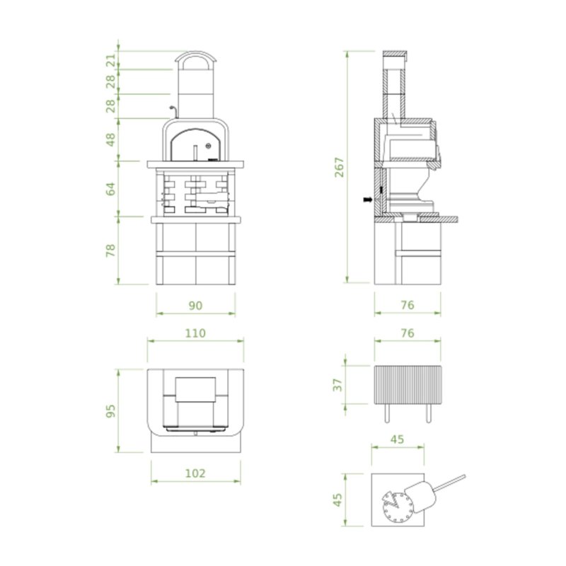 Palazzetti Grillkamin Capri 4 mit Pizzaofen inkl. Montagematerial