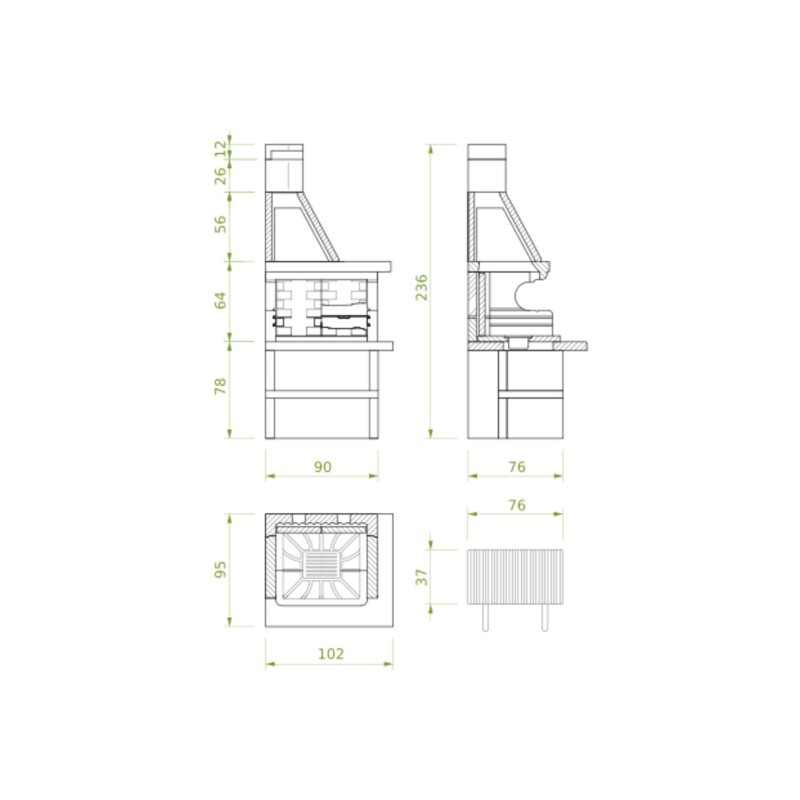 Palazzetti Grillkamin Levanzo - Eck-Grillkamin Einbau links inkl. Montagematerial