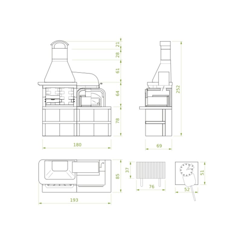 Palazzetti Outdoor Küche Malibu 2: Modul Grillkamin mit Pizzaofen inkl. Montagematerial