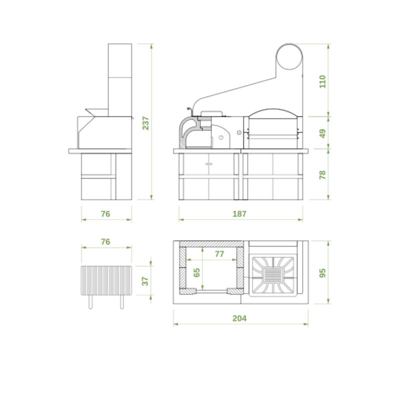 Palazzetti Outdoor Küche Maxime 2: Modul Grillkamin mit Pizzaofen & Stahlhaube inkl. Montagematerial