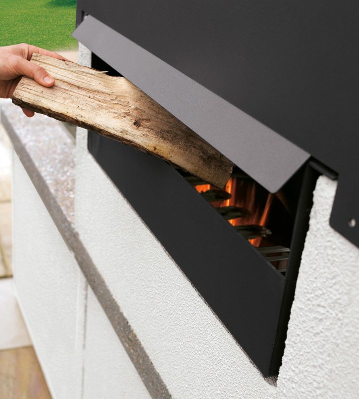 Palazzetti Outdoor Küche Maxime 2: Modul Grillkamin mit Pizzaofen & Stahlhaube inkl. Montagematerial