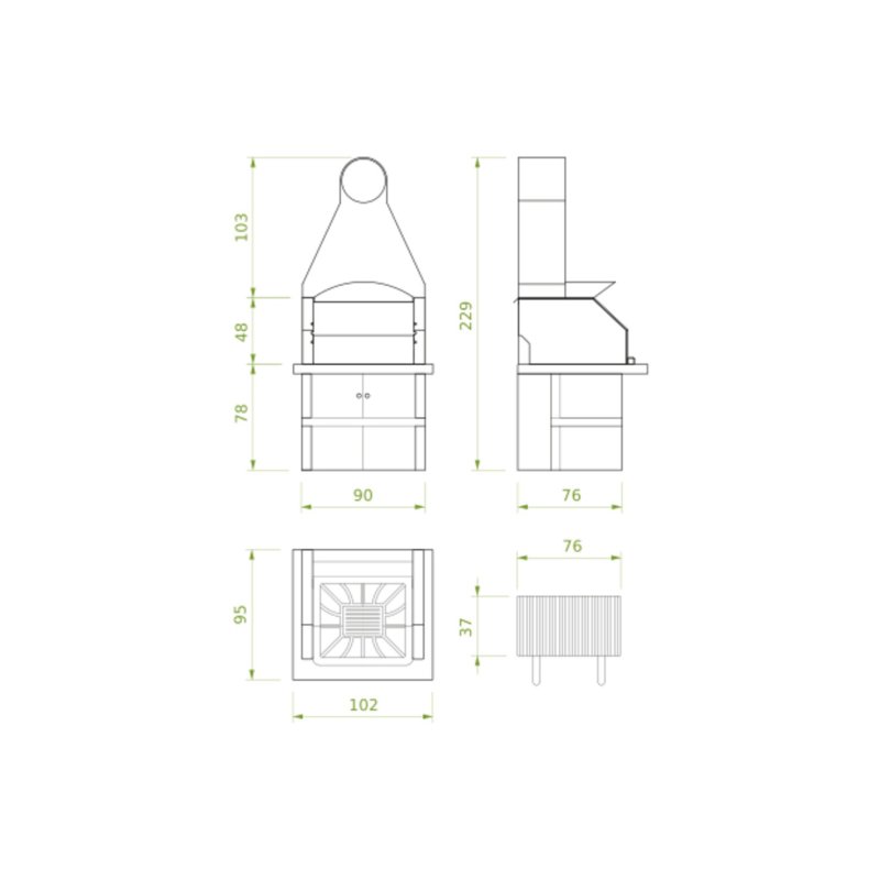 Palazzetti Outdoor Küche Maxime 2: Modul Grillkamin mit Stahlhaube inkl. Montagematerial