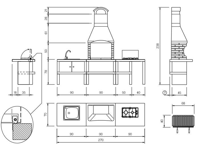 Palazzetti Outdoor Küche Ariel 2 inkl. Montagematerial (mit Farbe)