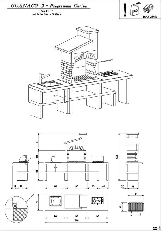 Palazzetti Outdoor Küche Guanaco 2 inkl. Montagematerial