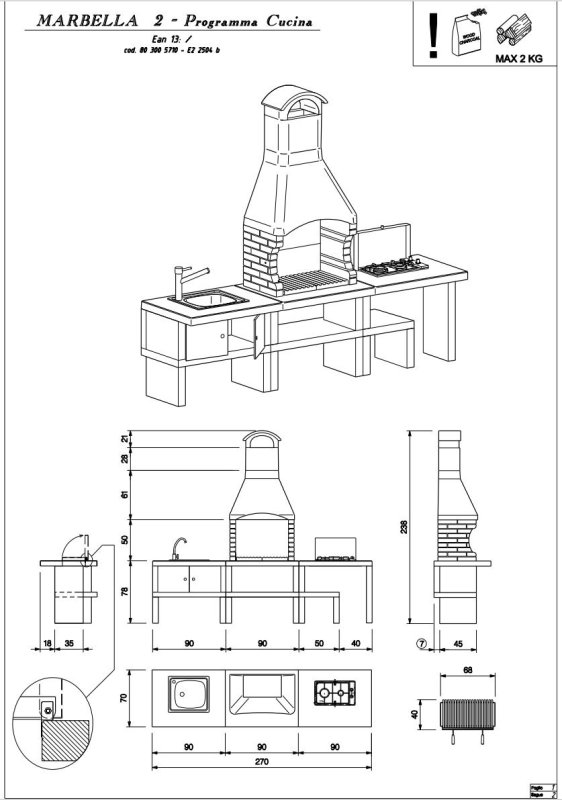Palazzetti Outdoor Küche Marbella inkl. Montagematerial (mit Farbe)