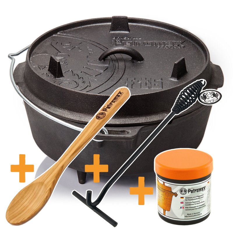 Petromax ft6 Feuertopf Dutch Oven 5,5 l - mit Füssen - X-DEAL inkl. Deckelheber, Pflegepaste und Kochlöffel