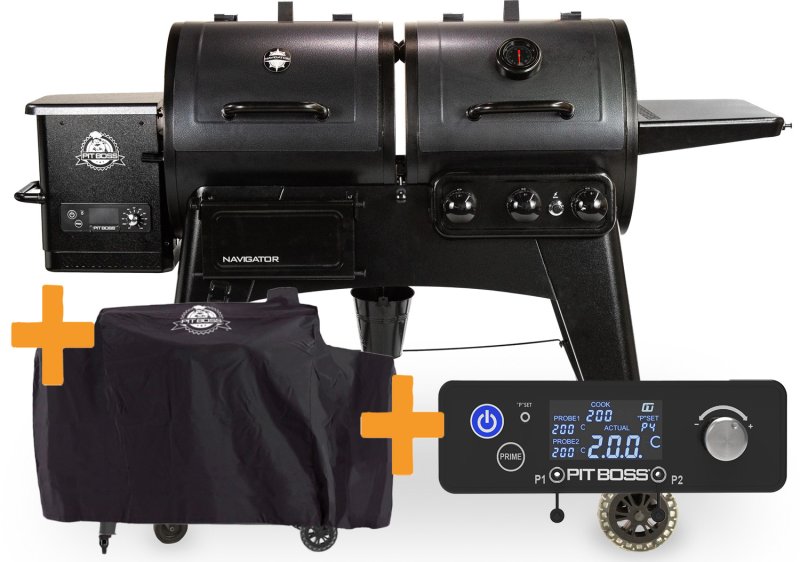 Pit Boss Pelletgrill Navigator 1230 - Kombinationsgrill mit Gasgrill - inkl. Wifi Control Board und Abdeckhaube