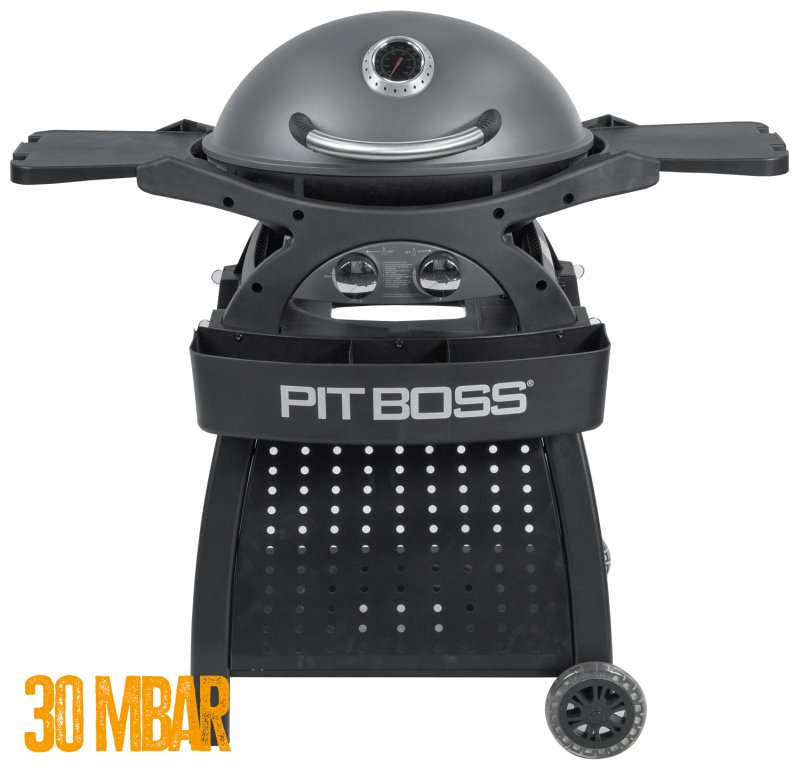 Pit Boss Gasgrill Sportsman 2 / Campinggrill 30 mbar - inkl. Unterwagen, Grillplatte, Warmhalterost, Pfannenuntersetzer und Abdeckhaube