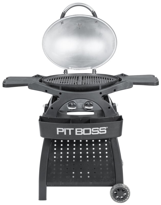 Pit Boss Gasgrill Sportsman 2 / Campinggrill - inkl. Unterwagen, Grillplatte, Warmhalterost, Pfannenuntersetzer und Abdeckhaube