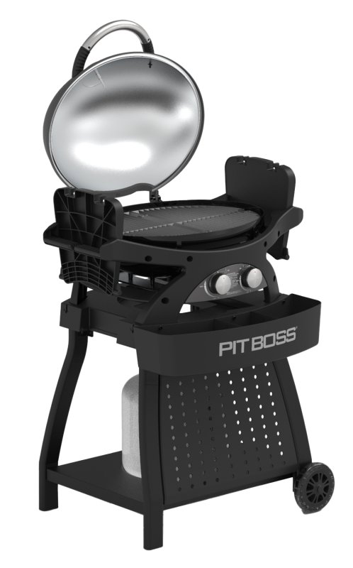 Pit Boss Gasgrill Sportsman 2 / Campinggrill - inkl. Unterwagen, Grillplatte, Warmhalterost, Pfannenuntersetzer und Abdeckhaube