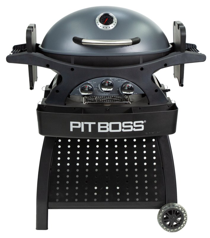 Pit Boss Gasgrill Sportsman 3 / Campinggrill 30 mbar - inkl. Unterwagen, Grillplatte, Warmhalterost, Pfannenuntersetzer und Abdeckhaube