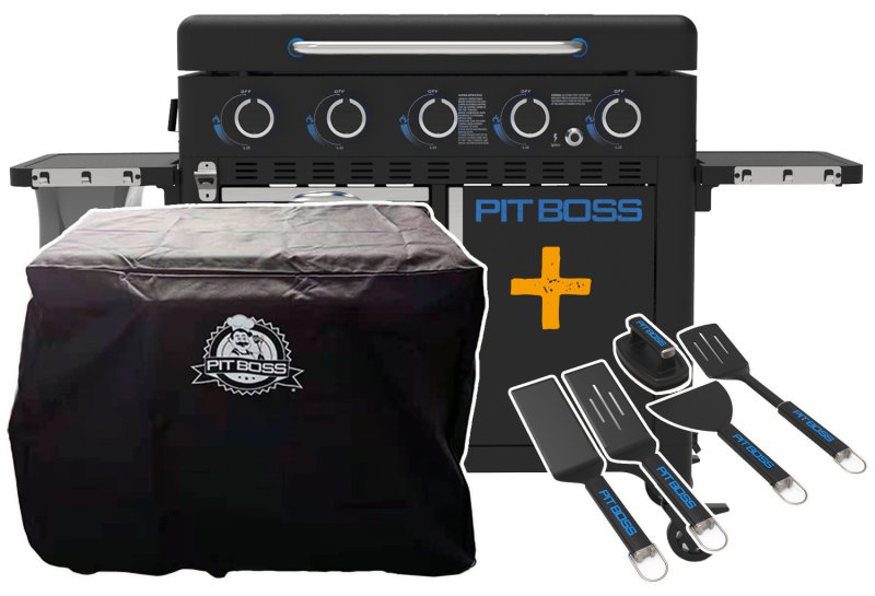 Pit Boss Plancha Grill Ultimate Plancha 5-Brenner Grillstation - inkl. 5-teilig Grillbesteck Set + Abdeckhaube