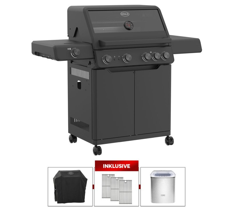 Rösle Gasgrill ALLFLAME Hero 4 - GRILLFÜRST EDITION mit Edelstahlrosten - inkl. Abdeckhaube und CASO IceChef Pro - Eiswürfelbereiter